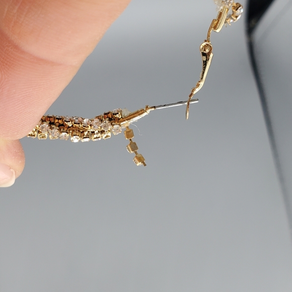 Goldtone Rhinestone Large Hoop Earrings - Picture 10 of 10